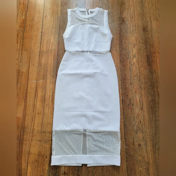 Alice + Olivia White Mesh Insert Dress Midi Sheath size 2 - Picture 4 of 10